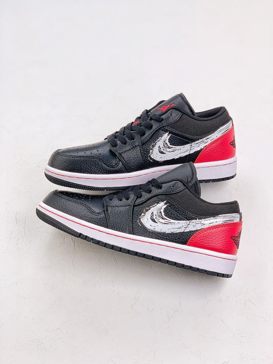 Nike Air Jordan 1 Low Brushstroke Swoosh Black